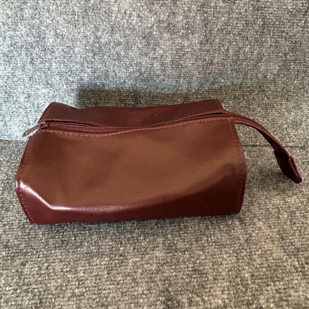 Burgundy Faux Leather Toiletry Bag Travel Makeup Case Maroon Zip Pouch Organizer